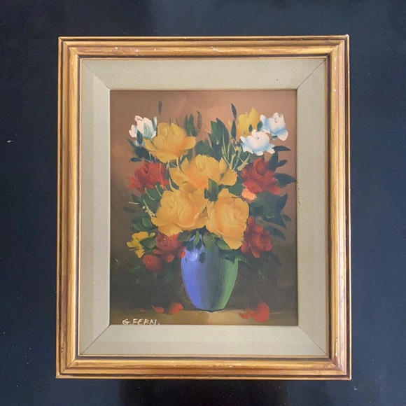 Vintage Other - •VINTAGE FRAMED GOLD GILT ROMANTIC COTTAGE FLORAL ART OIL SIGNED•⬇️FINAL PRICE⬇️